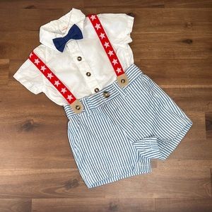Patriotic! Onesie and shorts with suspenders